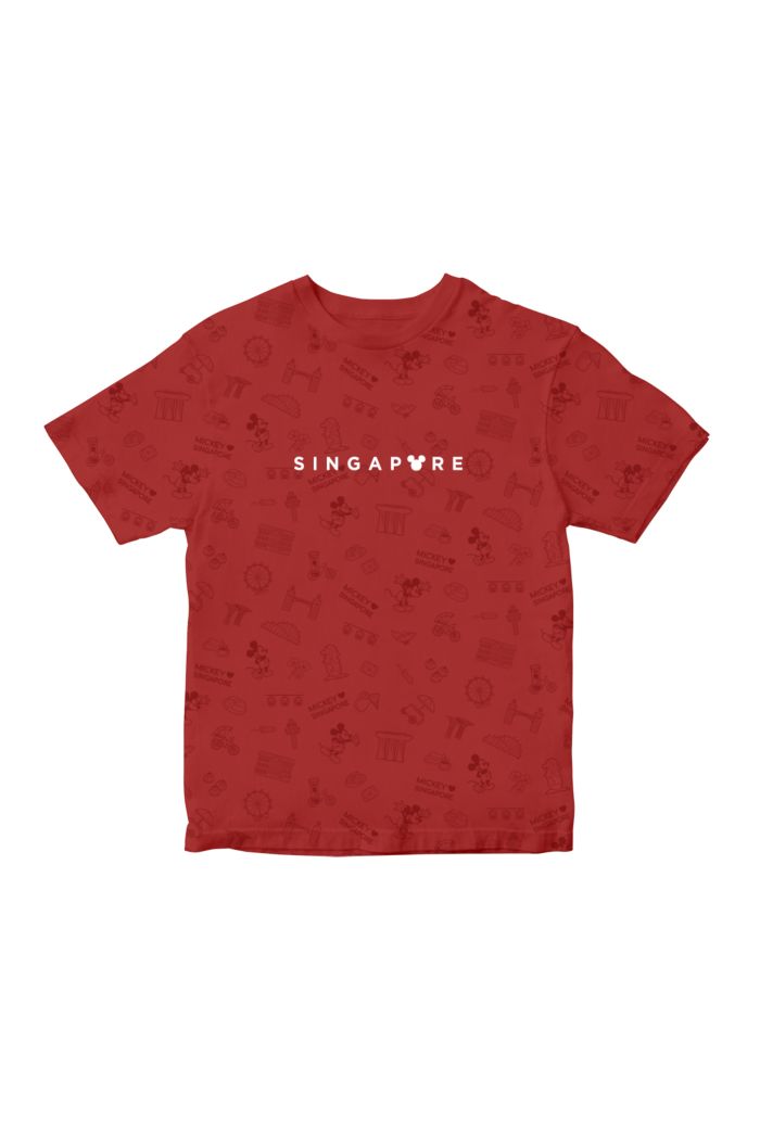 MICKEY LOVE SG SINGAPORE ALLOVER GLOW T-SHIRT - KIDS RED S